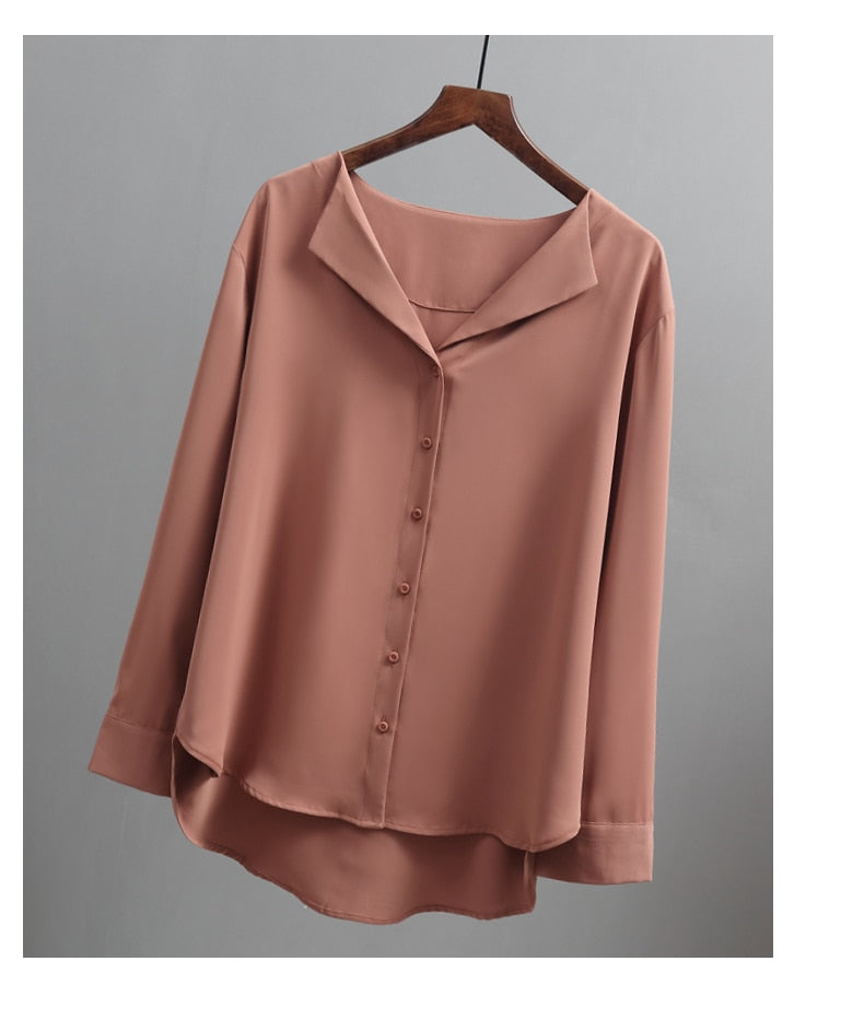 Fashion Long Sleeve Chiffon Blouse Women Brown White Shirts Tunics for Women Office Style Silk Shirt Woman Blouse 5104 50