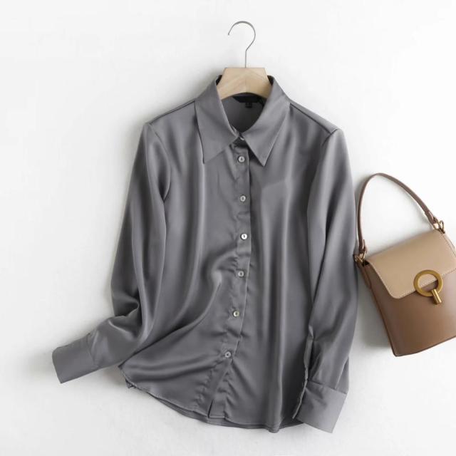Withered Autumn Blouse Women England Style Fashion Simple Elegant Silk Colorful Solid Blusas Mujer De Moda Casual Shirt Top