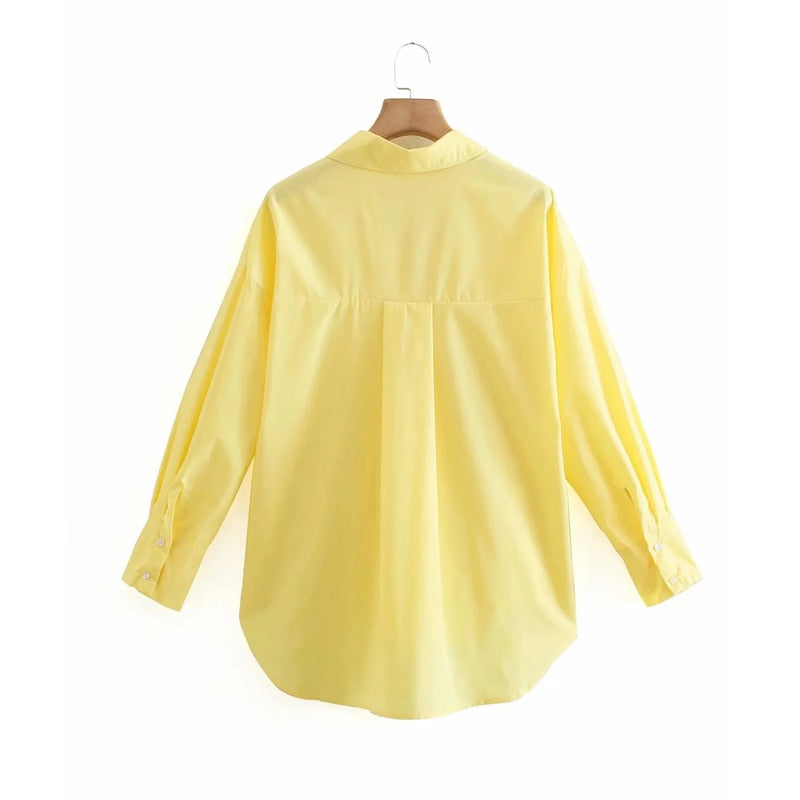 PSEEWE Za Top Woman Yellow Button Up Shirt Women Long Sleeve Spring 2021 Office Blouse Female Asymmetric Hem Chic Pink Shirt