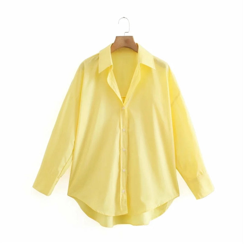 PSEEWE Za Top Woman Yellow Button Up Shirt Women Long Sleeve Spring 2021 Office Blouse Female Asymmetric Hem Chic Pink Shirt