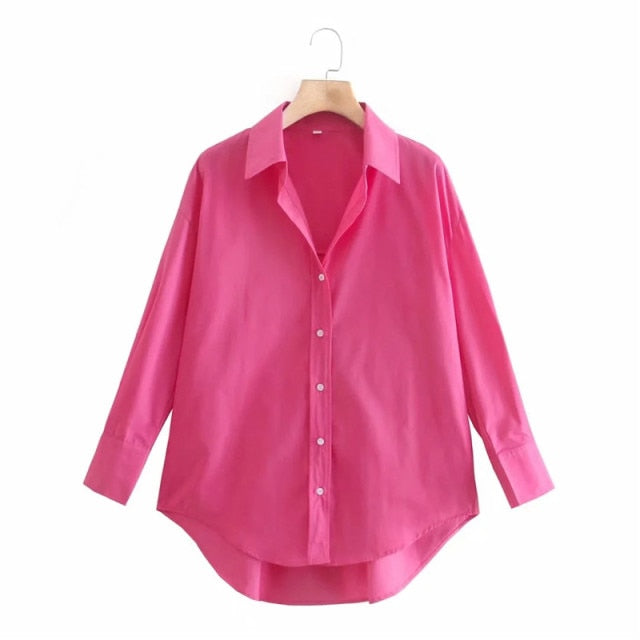 PSEEWE Za Top Woman Yellow Button Up Shirt Women Long Sleeve Spring 2021 Office Blouse Female Asymmetric Hem Chic Pink Shirt