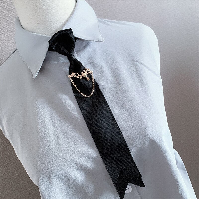 Ladies Chain Tassel Rhinestone Jewelry Lazy Tie Stewardess Shirt Striped Bow Ties Professional Dress Fake Collar Men Accessories