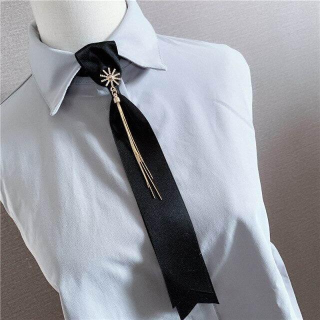 Ladies Chain Tassel Rhinestone Jewelry Lazy Tie Stewardess Shirt Striped Bow Ties Professional Dress Fake Collar Men Accessories